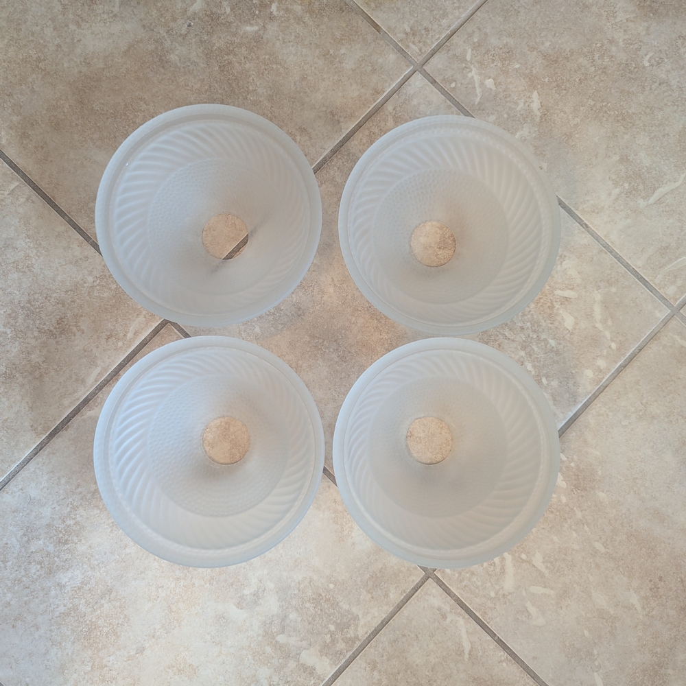 VTG Set Of 4 Embossed Dome Frosted Glass Shades Globes W Neckless 1.75" Fitter - Picture 7 of 9